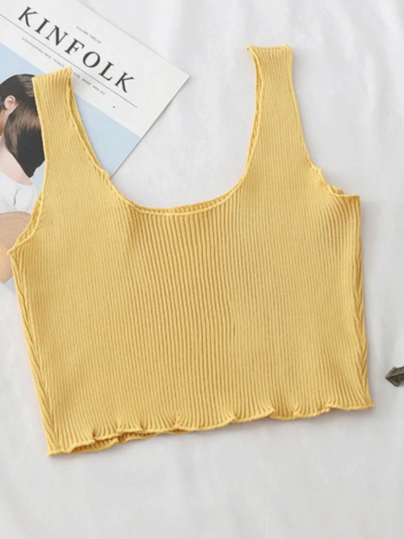 Женский трикотажный кроп-топ без рукавов с круглым вырезом |