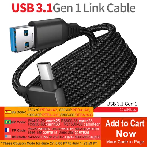3 м, 5 м, 6 м линия передачи данных кабель для зарядки для Oculus Quest 2 Ссылка USB 3,1 Тип C передачи данных USB-A для Тип-C кабель 20V 3A Зарядное устройство