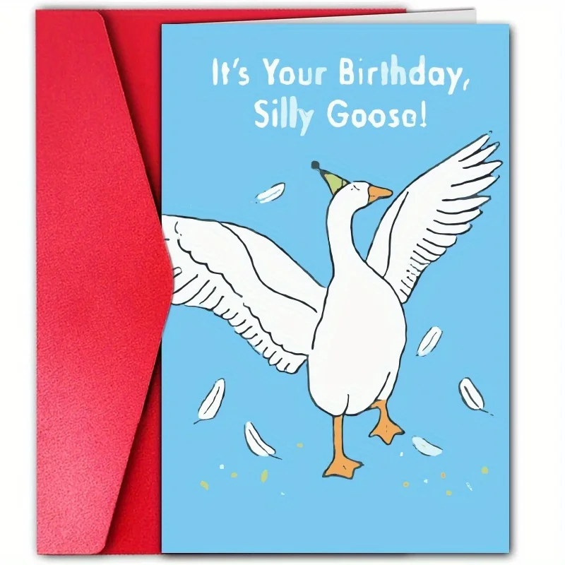 Креативная карта с изображением гуся сообщение о дне рождения для семьи