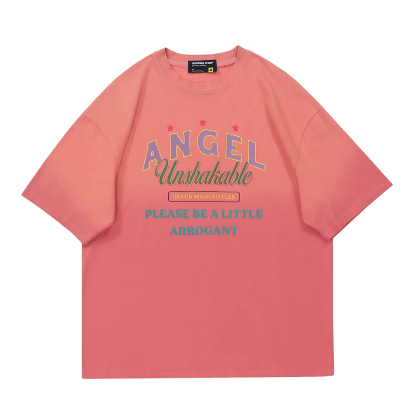 

Новинка лета 2023, мужской классический разноцветный топ с коротким рукавом и круглым вырезом в американском стиле ретро, постепенная одежда для пар в стиле Харадзюку