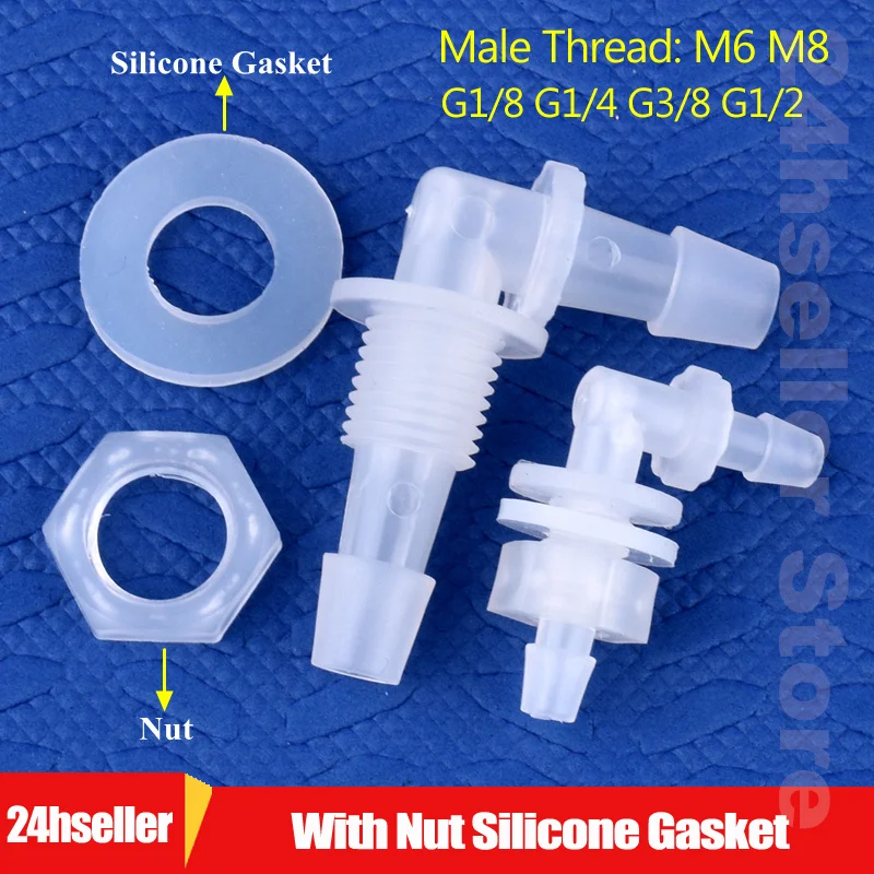 

5~200pcs M6~G1/2 To 2.4-11.1mm PP Pagoda Elbow Connector + Nut Silicone Gasket Garden Irrigation Aquarium Tank Hose Joint