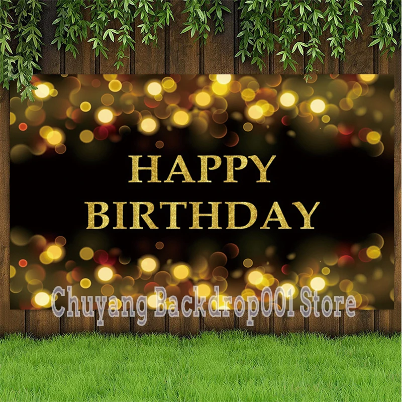 Gold Light Happy Birthday Party Photo Backdrop Colorful Photography Background Shining Banner Photocall Gift Decor