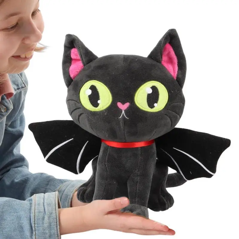 

Симпатичная плюшевая кошка на Хэллоуин 11,02 дюйма, черная плюшевая подушка в виде кошки с крыльями летучая мышь, плюшевая игрушка, мягкие игрушки-животные, День святого Валентина