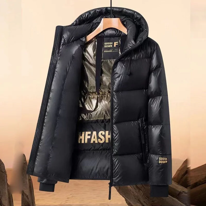 

Down Jacket Men Winter Waterproof Goose Luxury Brand Hooded Feather Coat Women Black Puffer Man 2023 New