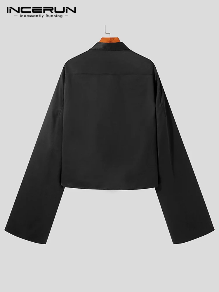 American Style Handsome Well Fitting Men's Solid Color Blouse Loose Casual Streetwear Flared Long-sleeved Shirts S-5XL Tops 2022