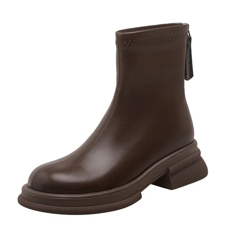 Thick Bottom Short Boots New Hundred With Female BootsHigh heel Thick With Round Head Elastic Thin Thin Boots In The Tube French