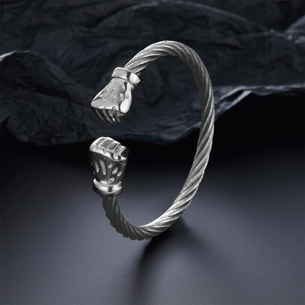 

Exquisite Powerful Fists Engraved Bangles Bracelet Stainless Steel Twist Rope for Women Men Original Design Jewelry Charms