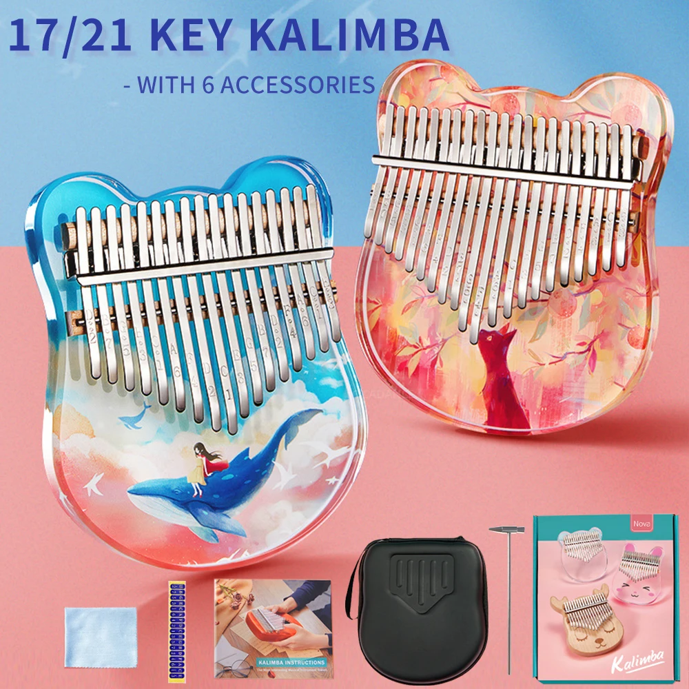 Acrilico Kalimba 17/21 tasti pollice pianoforte Calimba Mbira tastiera strumenti musicali regali con accordatore martello accessori custodia Kalimba