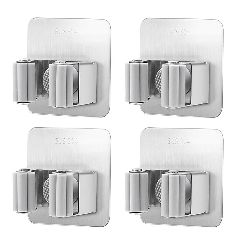 

Самоклеящийся держатель для швабры, настенный органайзер для метлы из нержавеющей стали, для кухни, сада, гаража, ванной комнаты, офиса, 4 шт.