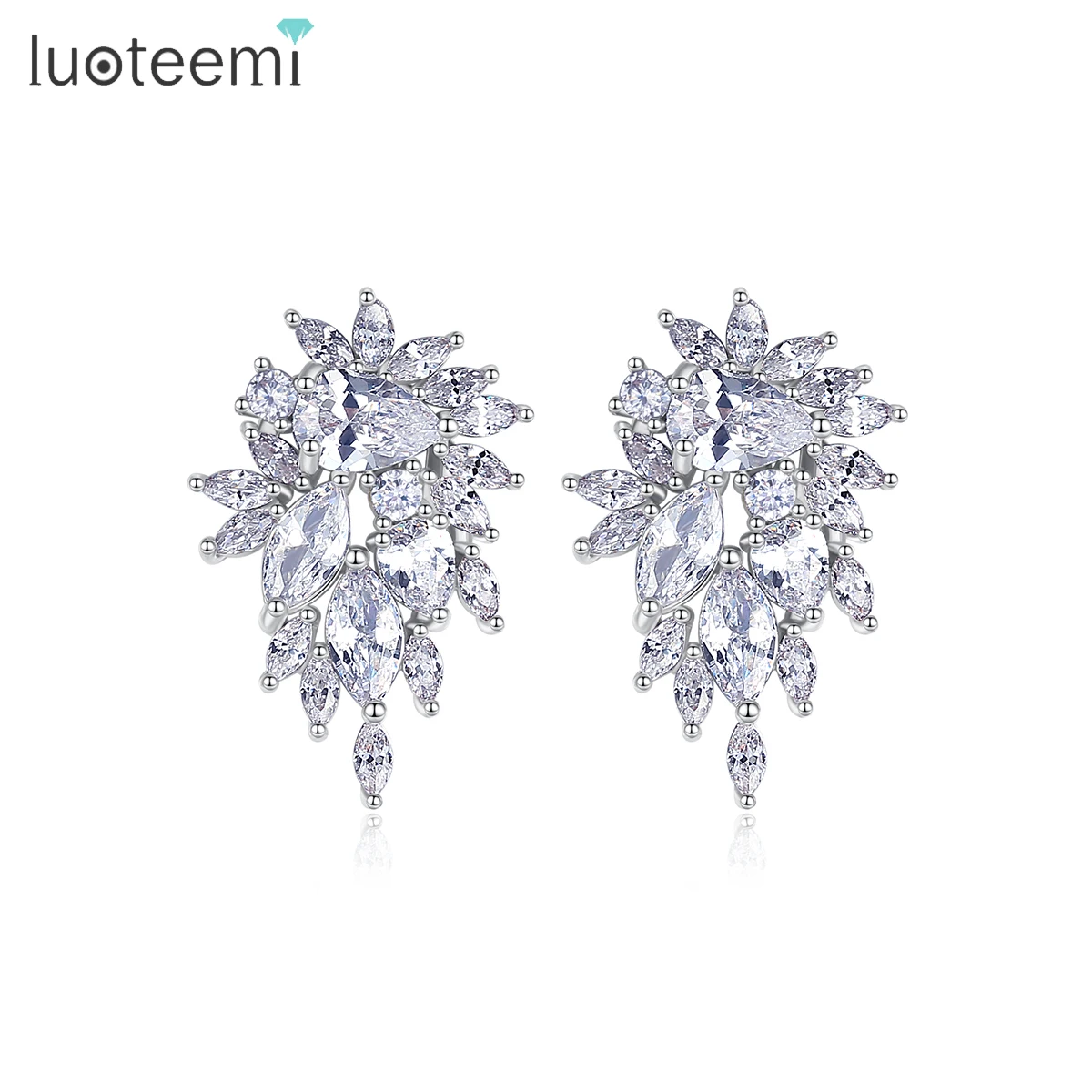 

LUOTEEMI Cubic Zirconia Flower Stud Earrings for Women Trendy Design Bridal Wedding High Quality Waterdrop CZ Luxury Jewelry