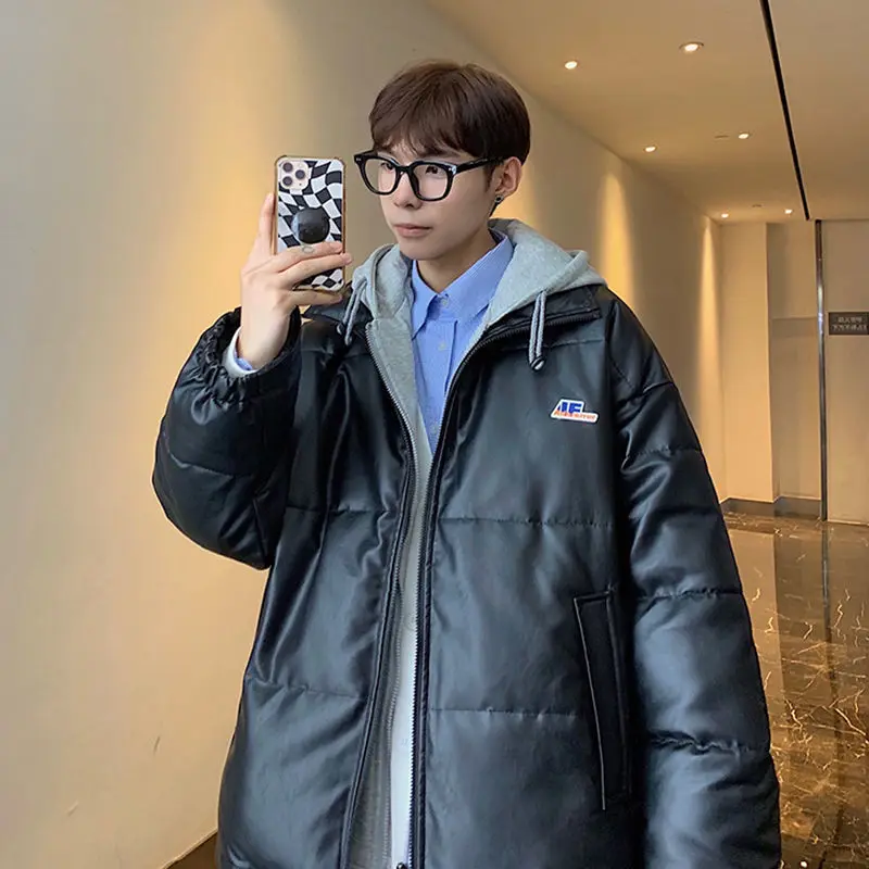 

Fake Two Thickened Warm Leather Cotton Padded Clothes Men's Winter 2021 New Hooded Coat Couple's Cotton Padded Clothes