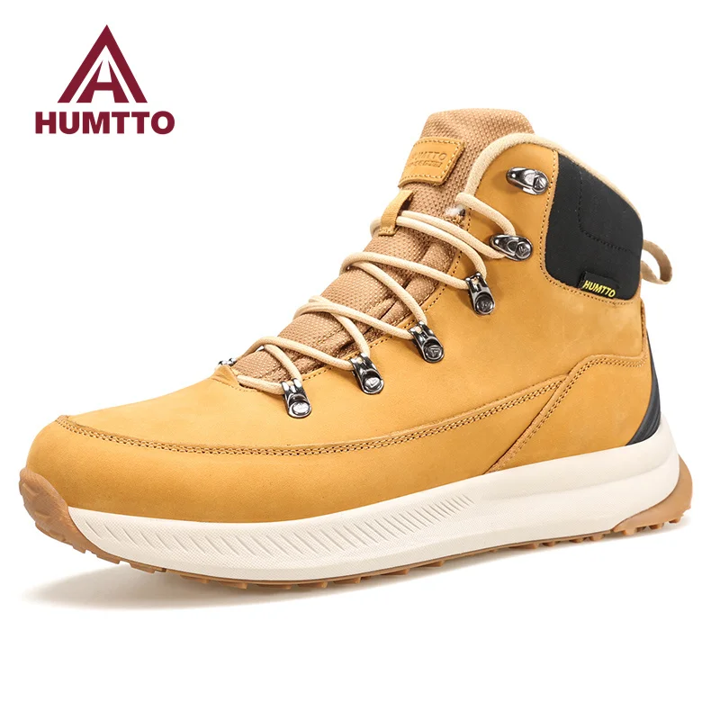 HUMTTO Winter Leather Ankle Boots for Men Waterproof Sports Climbing Hiking Shoes Mens Luxury Designer Outdoor Trekking Sneakers