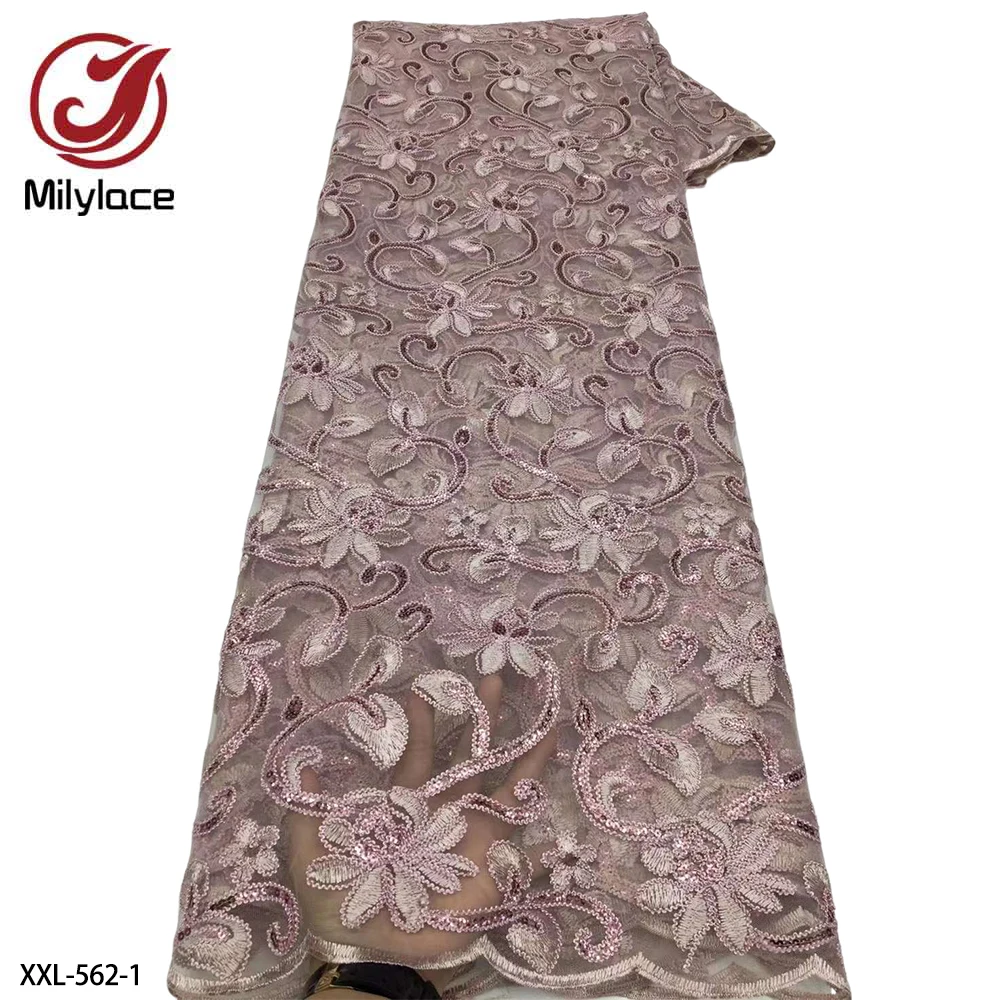 

Hot Sale African Lace Frabric High Quality French Tulle Lace Sequins Embroidered Lace Fabricfor Dress XXL-562
