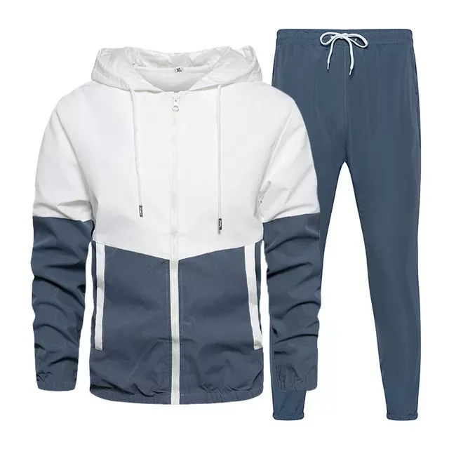 

NEW IN New Spring Autumn Men Casual Sportswear Hooded Cardigan Jacket Two Piece Sets Mens Fashion Patchwork Tracksuit Streetwear