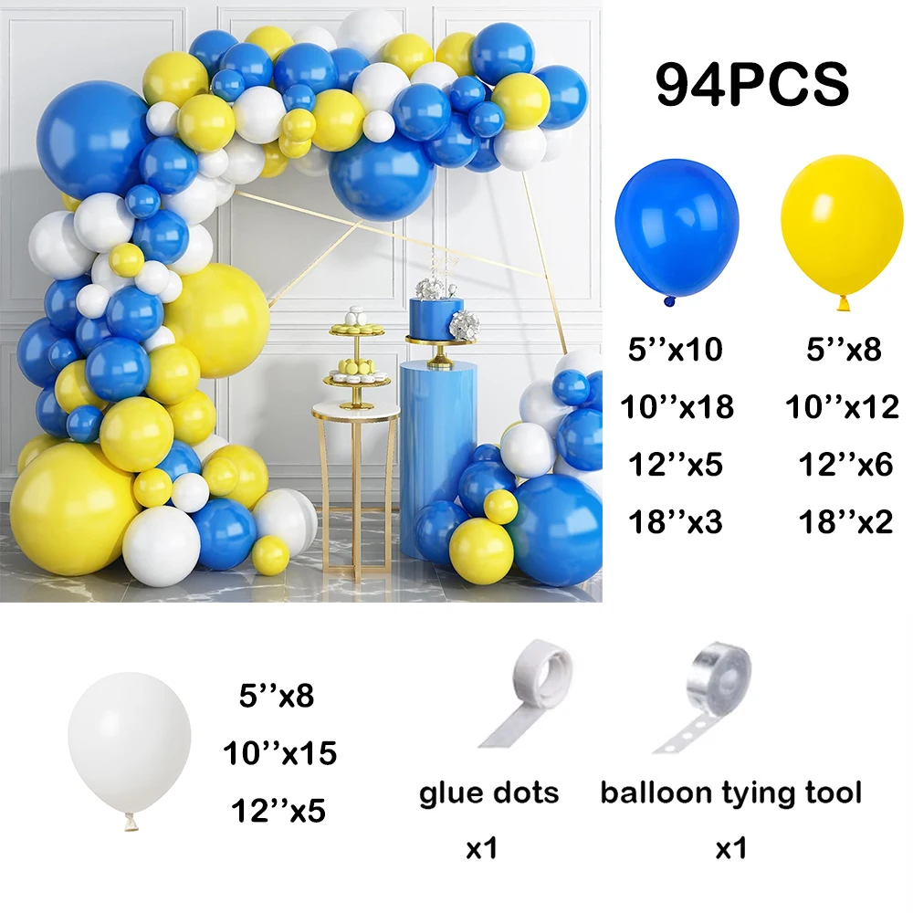 94 шт. сине-желтый комплект гирлянд из воздушных шаров королевские синие белые