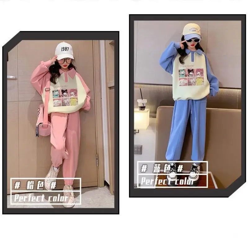 

Anime Sanrio Kuromi Boy Girl Long Sleeve Casual Pullover Sweatshirt Pants Fashion Suit Korean Fall Winter Fleece Kids Clothes