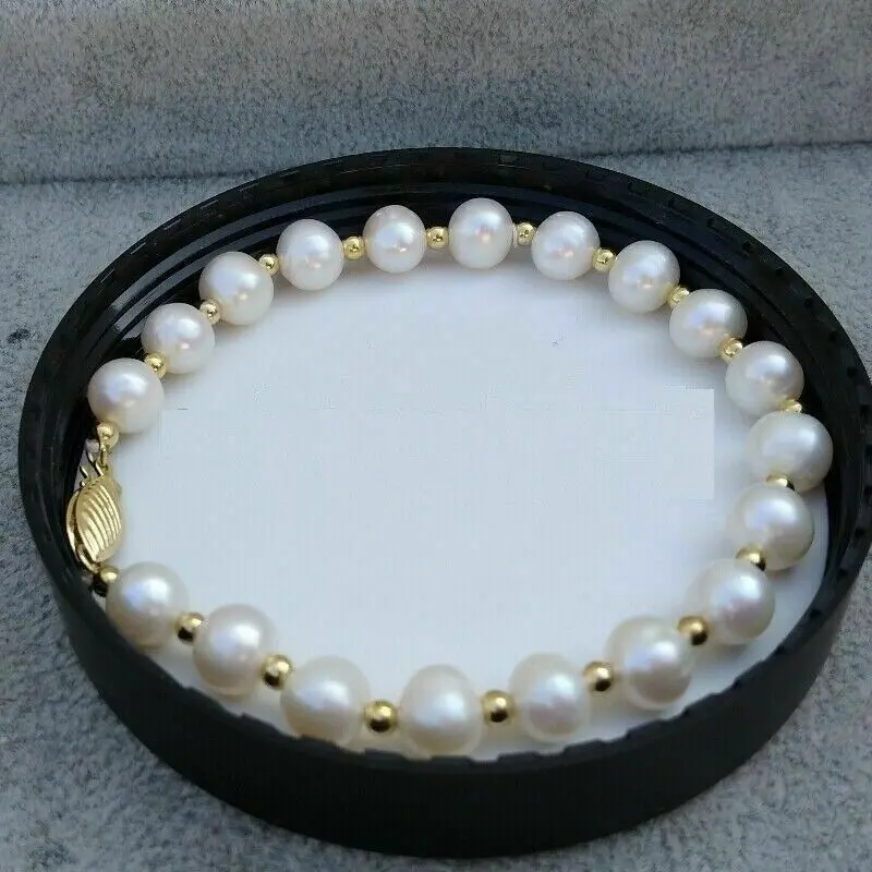 

Charming 7-8mm AAA natural south sea white pearl bracelet 7.5-8" 14kp