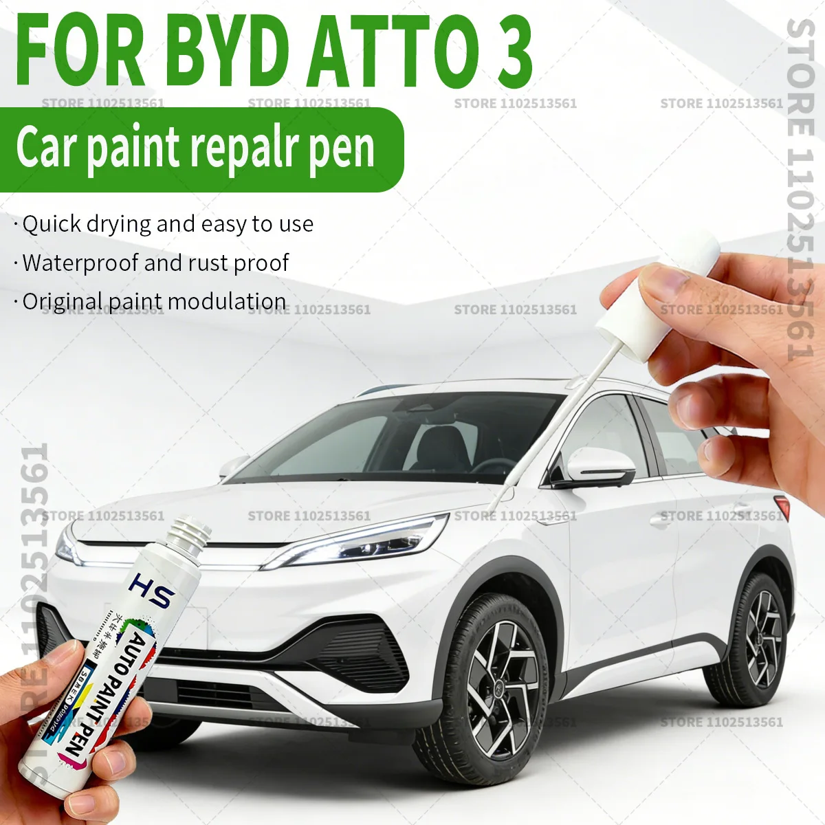 Фото Ремонтный карандаш для краски автомобиля BYD ATTO 3: восстановление оригинального заводского покрытия Surf Blue, LAP White, Beige, Purple, C9 Gray, 082 Blue, STD №1