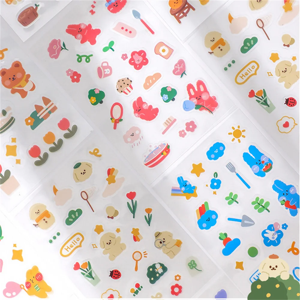 

3pcs PET Kawaii Cartoon Bear Stickers Waterproof Korean Stationery Creative Hand Account Deco DIY Collage Material Sticker