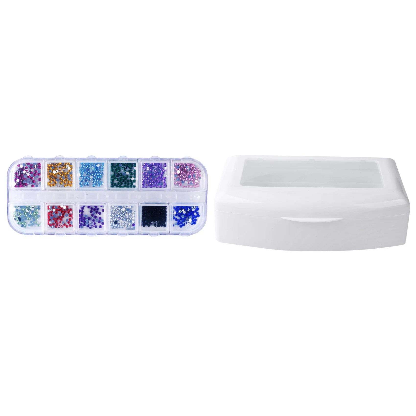 

1200Pcs New Nail Art Rhinestones Glitters Acrylic Tips & 1X Nail Sterilizer Tray Disinfection Pedicure Manicure Box