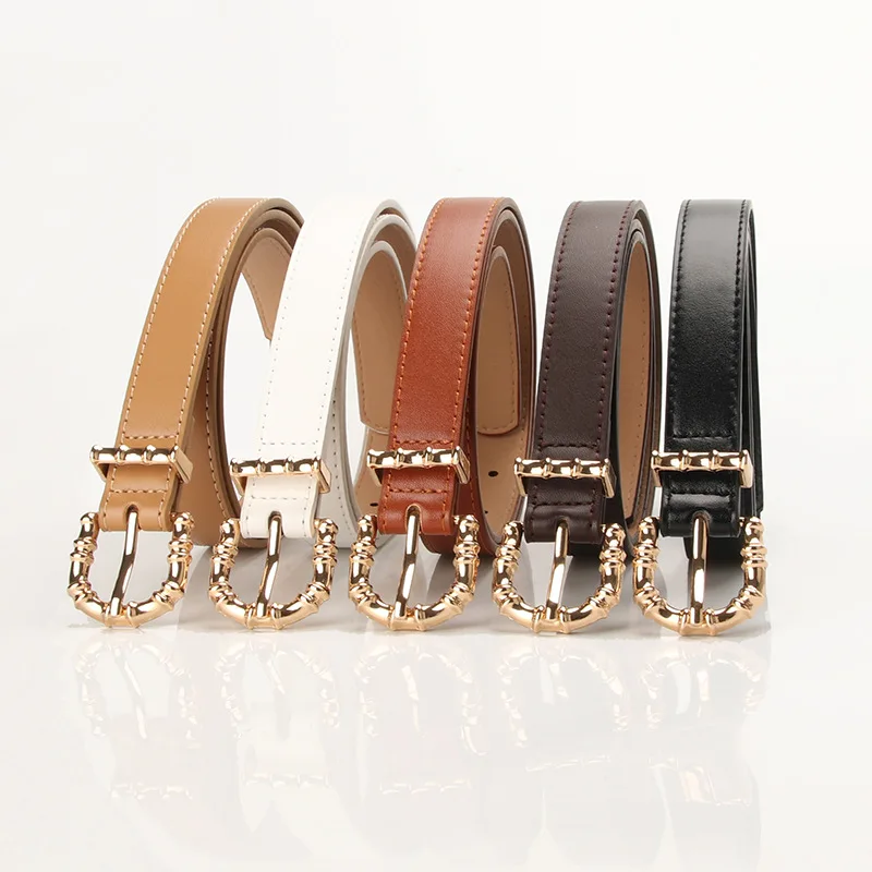 Fashion Gold Pin Buckle Belts for Women Luxury Narrow Belt Female Quality Faux Leather Waist Strap for Girls Width 2.3 Cm