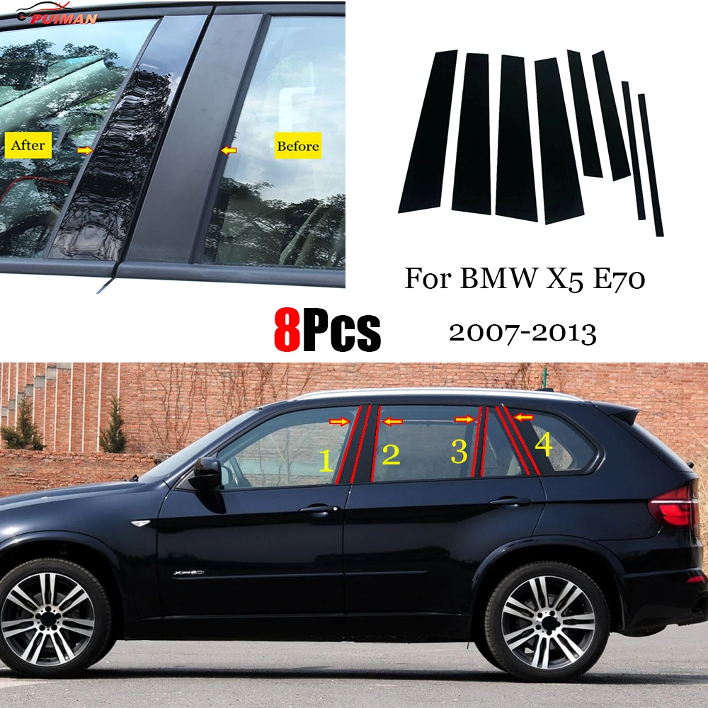 

8PCS Polished Pillar Posts Fit For BMW X5 E70 2007 2008 2009 2010 2011 2012 2013 Window Trim Cover BC Column Sticker