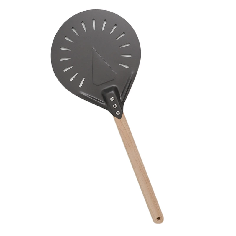 

Pizza Turning Pizza Peel Paddle Short Round Pizza Tool Non Slip Wooden Handle 10 Inch Perforated Pizza Shovel Aluminum