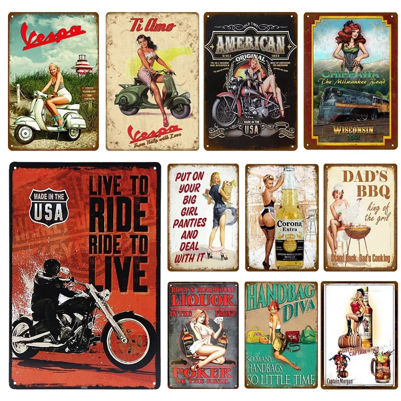 

Pin Up Girl Tin Sign Plaque Vintage Metal Sign Wall Decor for Bar Pub Club Man Cave Retro Signs Metal Painting Bedroom Decor