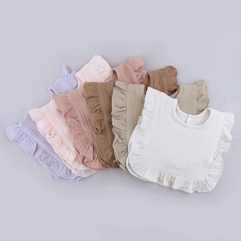 

Baby Feeding Drool Bib Infants Ruffled Lace Saliva Towel Soft Pure Cotton Burp Cloth for Newborn Toddler Shower Gifts