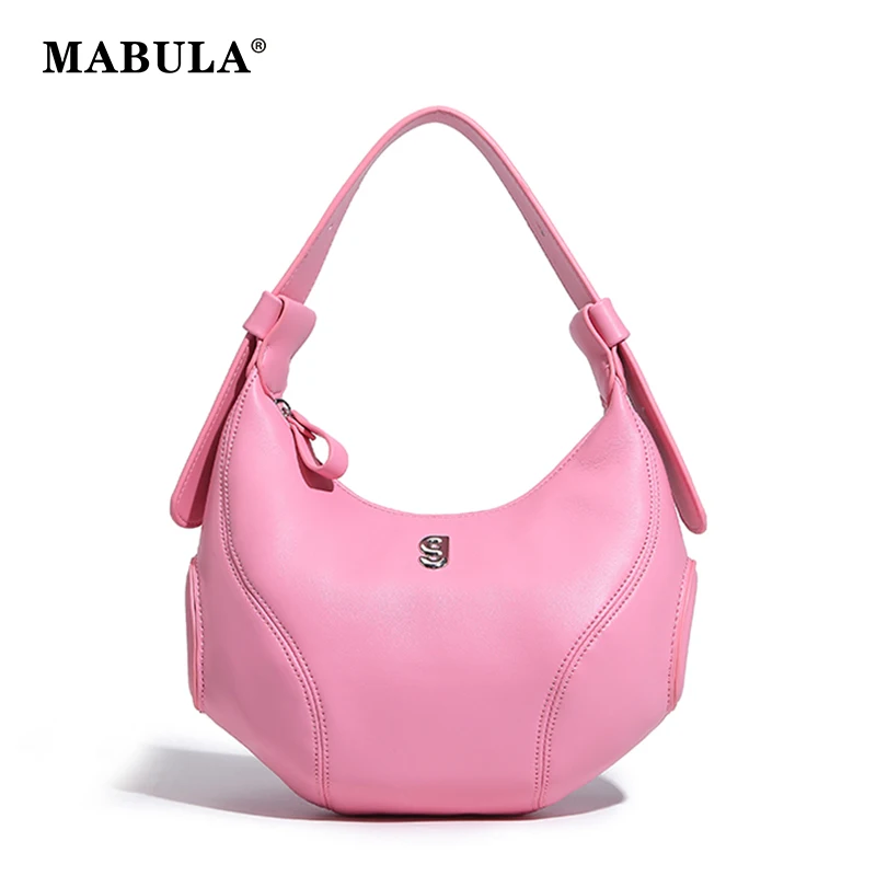 

MABULA Pink Lady Underarm Shoulder Hobo Bag Half Moon Design Clutch Handbag Small Chic Shape Women Crossbody Purse