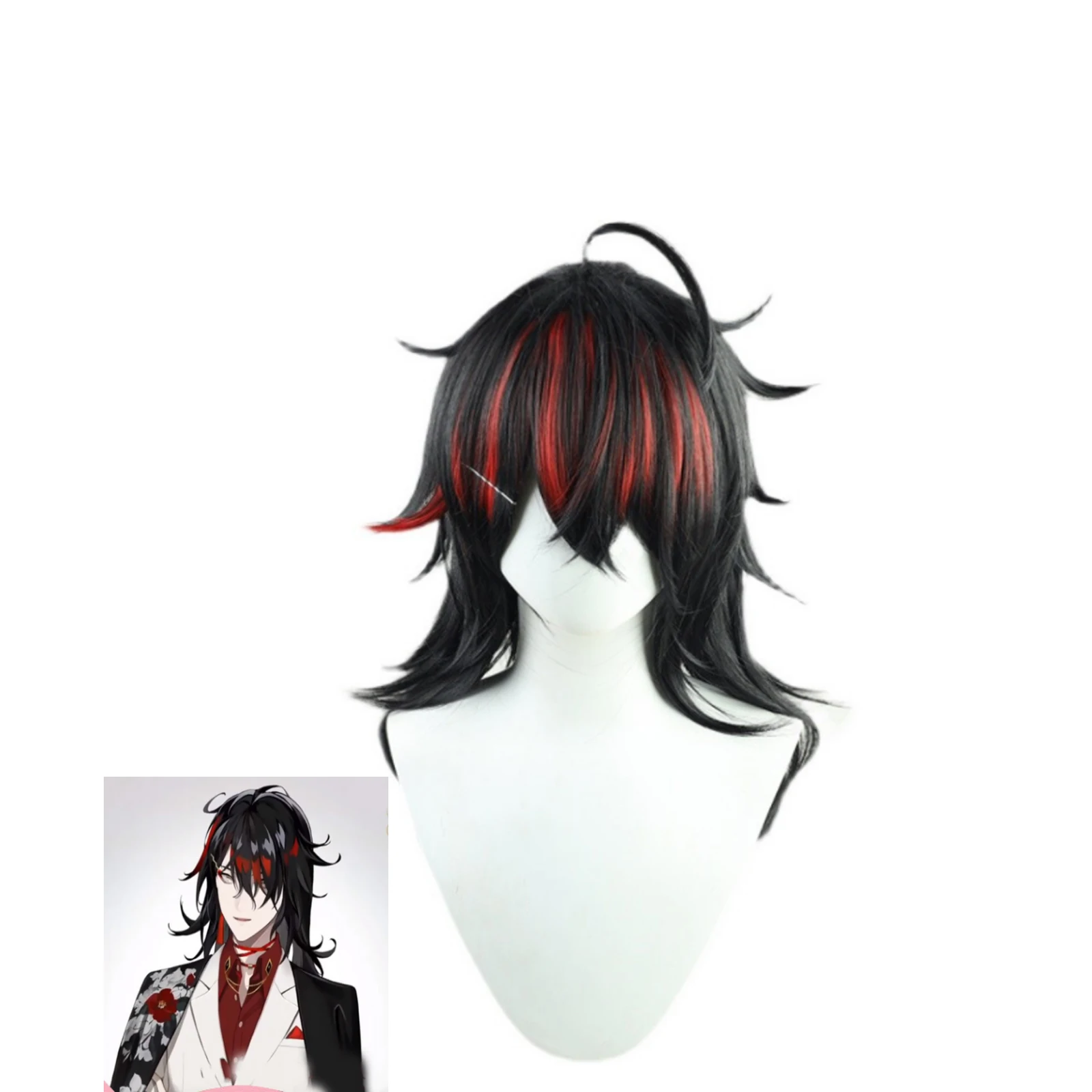 

VTuber Hololive Vox Akuma Cosplay Wig Black Mixed Red Heat Resistant Synthetic Hair for Halloween Wig
