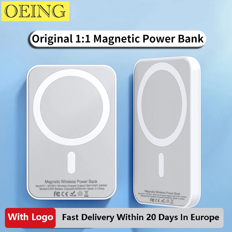 

2023 Original 1:1 Magnetic Wireless Power Bank For iPhone 12 13 14 15 Pro Max Plus Mini Macsafe External Auxiliary Battery Pack