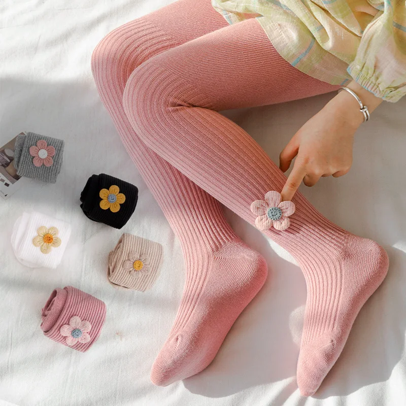 

Cute Flower Baby Girl Tights Autumn Winter Soft Cotton Baby Pantyhose Solid Color Toddler Kids Stockings Baby Accessories 1-3Y