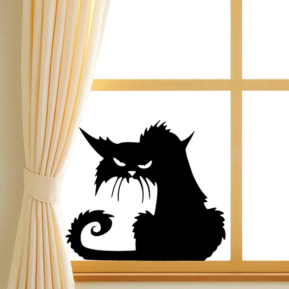 Окно из ПВХ для гостиной Хэллоуина Модный узор в виде черной кошки домашний декор