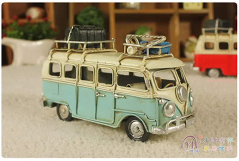 Мини-модель Mainan Retro Klasik Berkemah Bus Ornamen Besi Rumah Kopi Toko Pernikahan Dekorasi Hadiah Kualitas Tinggi