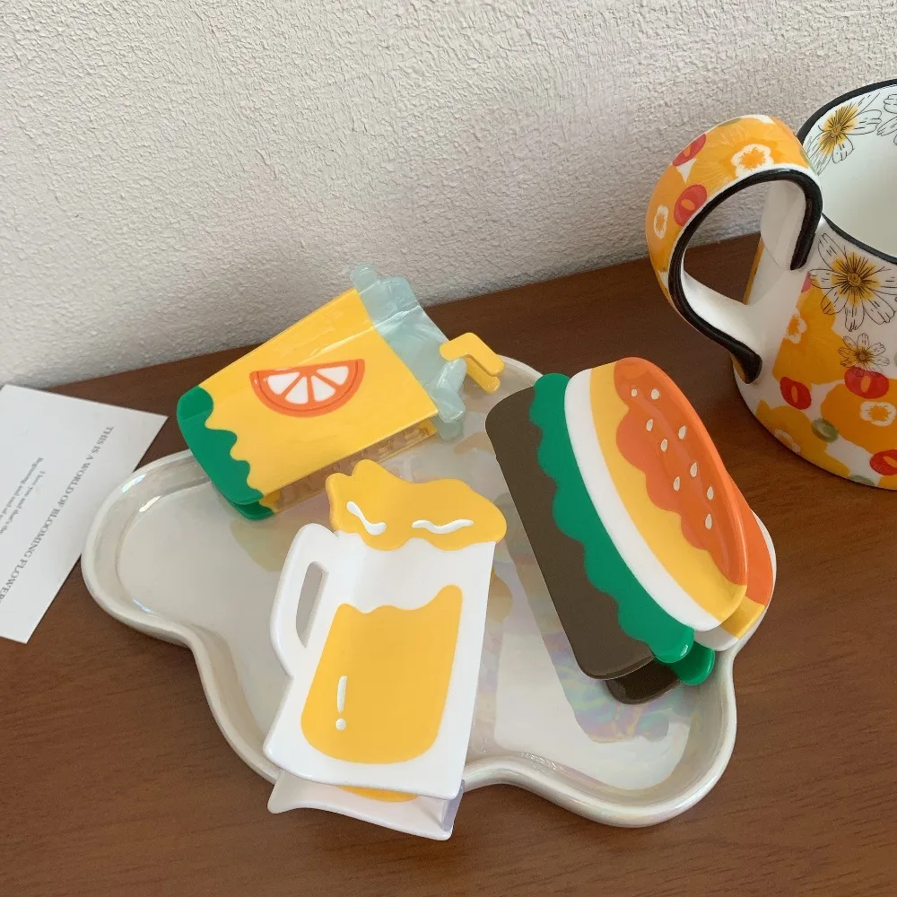 Женские зажимы для волос в виде мультяшного гамбургера Симпатичные ацетатные с