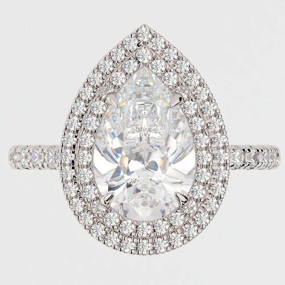 JOVOVASMILE Pear Moissanite Ring Woman 7x11mm 3carat 9k White Gold Double Halo Rings For Women Luxury Jewelry Accesorios Anelli