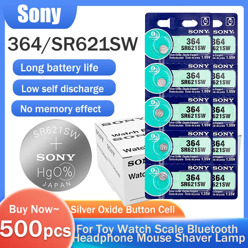 500 шт. 100% оригинальный аккумулятор для часов Sony 364 SR621SW 1 55 в из оксида серебра SR621 AG1