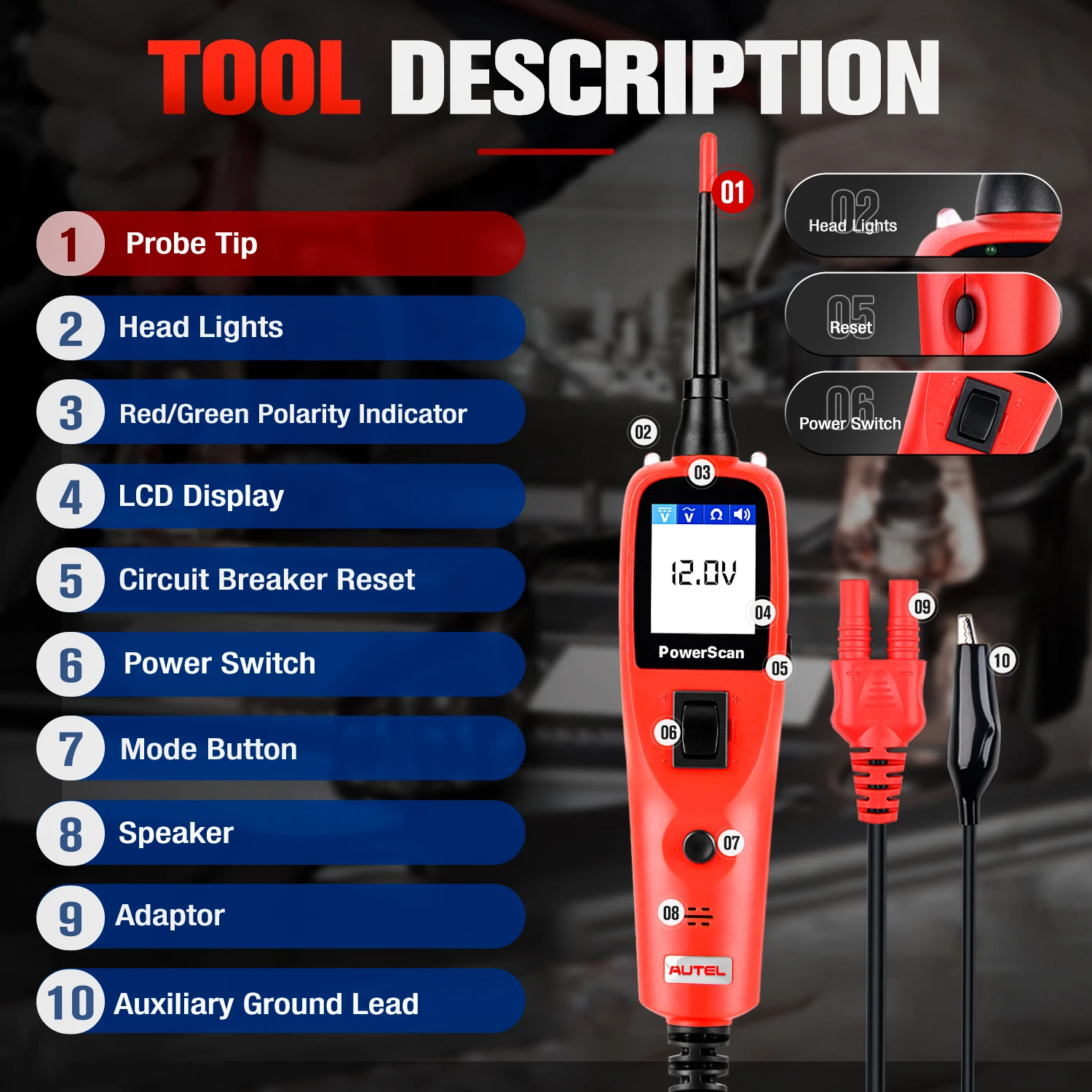 Фото Диагностический инструмент Autel PowerScan PS100 для электрических систем, тестер автомобильных цепей, набор для проверки электрических цепей 2025 года №4