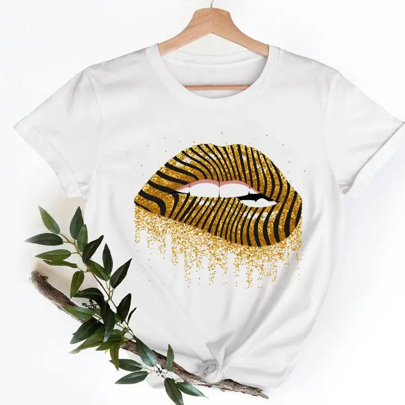 

Graphic T-shirts Striped Lip New Cute Lovely Cute Tee Shirt Female Tshirt Lady Clothes Casual Fashion T Women Short Sleeve Top
