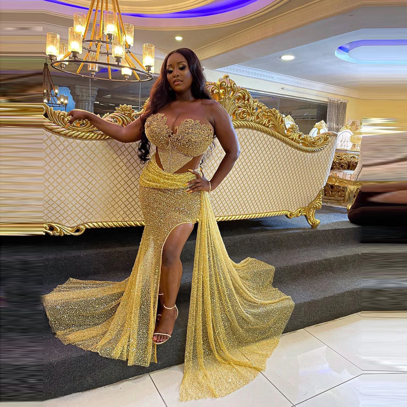 

Aso ebi сексуальное прозрачное платье с жемчугом Русалка на шаре платье для официальвечерние коктейльное платье Южная яркость