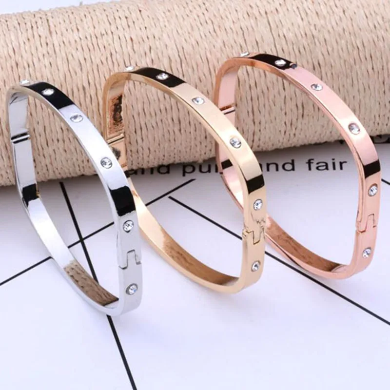 

Charm Gold Color Filled silver color open crystal bangles bracelets for women Fashion Party wedding Jewelry Christmas gift