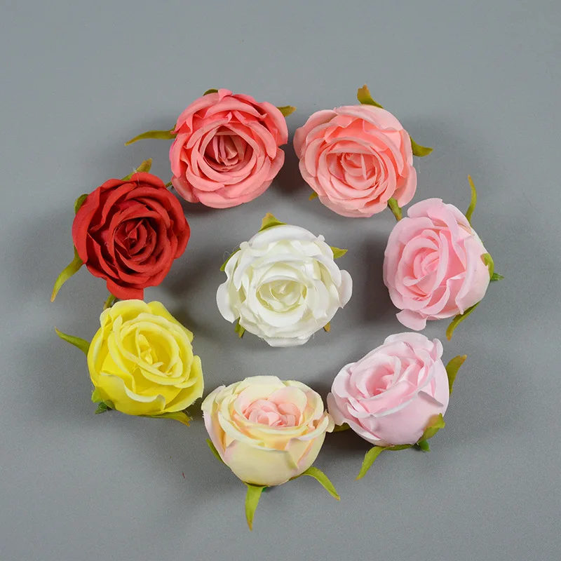 

50pcs 8Colors Silk Small Rose Bud Flower Heads For DIY Home Wedding Flower Wall Bouquet Decor Handicraft Festival Decoration