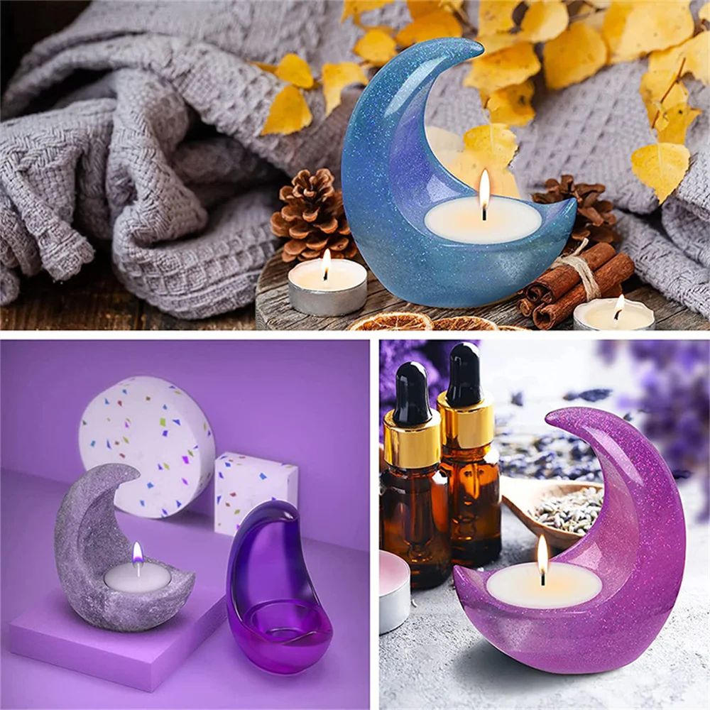 

DIY Crystal Epoxy Resin Silicone Mold Half Moon Candlestick Mold 3D Aromatherapy Candle Holder Clay Crafts Home Decoration