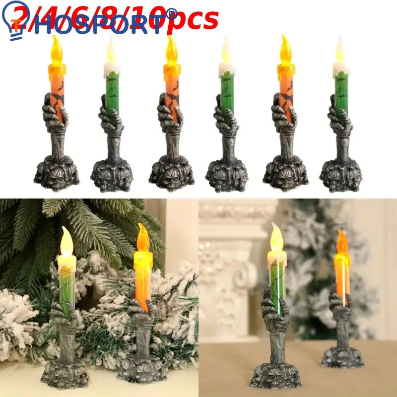 

10/8/6/4/2/1pcs Halloween Decor Ghost Hand Holding Candle Light Smoke-free Candle Light Plastic for Scene Layout Props Decor