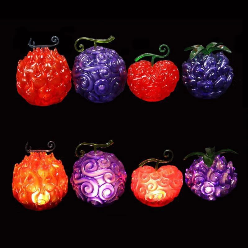 

Anime One Piece Devil Fruit Figure With LED Light GK Demon Rubber Dark Burn Surgery Glow Model Toys 4pcs/set Desk Deoration