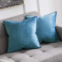 decorative velvet throw pillow cover soft pillowcase solid square cushion case for sofa bedroom car 4545cm light blue