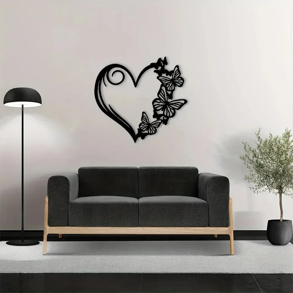 Металлическая Настенная картина с изображением бабочки и сердца для сада