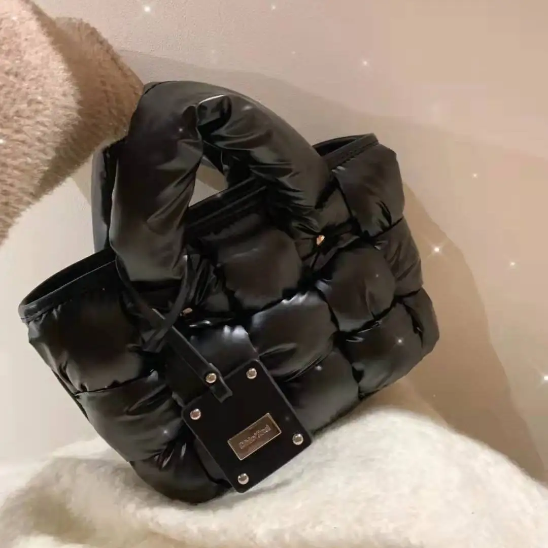 Fashion Soft Down Bag Handbag for Women 2023 Winter Korean Black Fluffy Crossbody Bag Classic Minimalist Women's Shoulder Bag