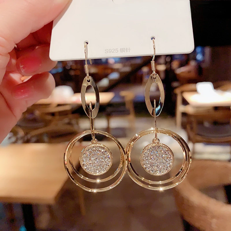 

Rimiut Creative Geometric Circle Korean Crystal Edition Earrings Exaggerate Temperament Earrings Party Jewelry for Women